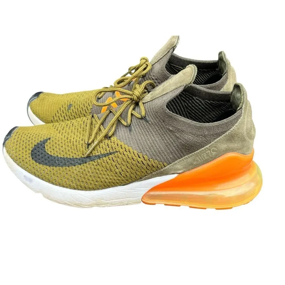 Nike Air Max 270 Flyknit Olive Flak Orange Mens Sz 11 Shoes A01023-301